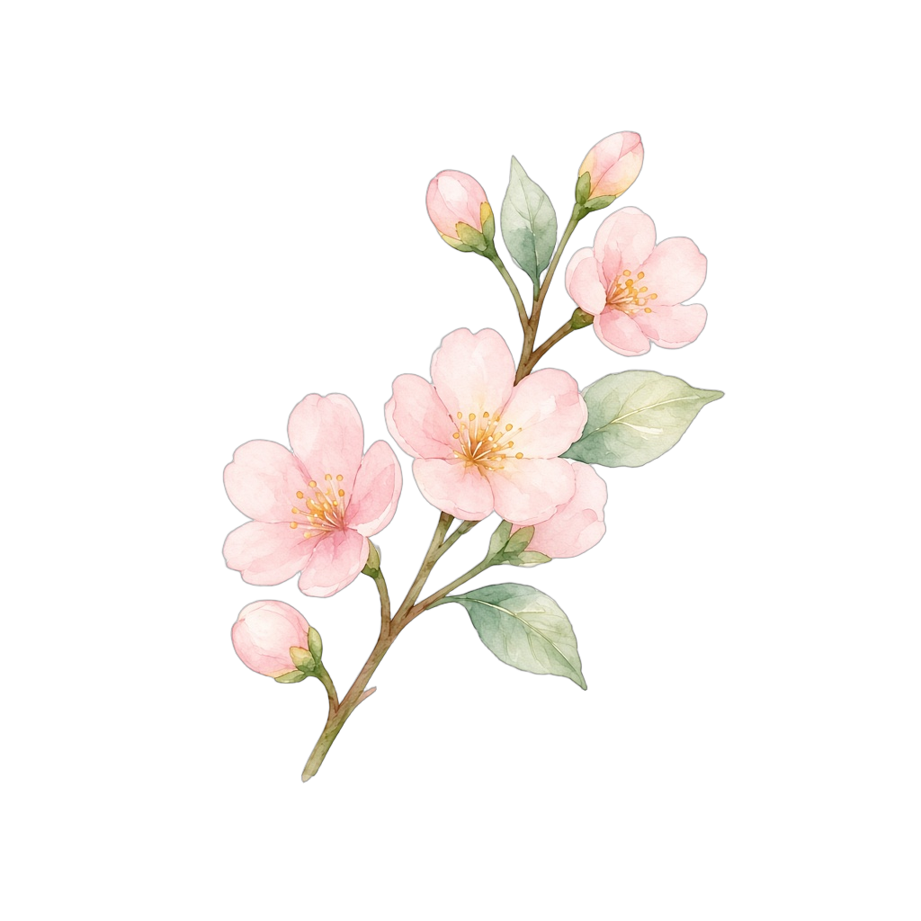 水彩のももの花
