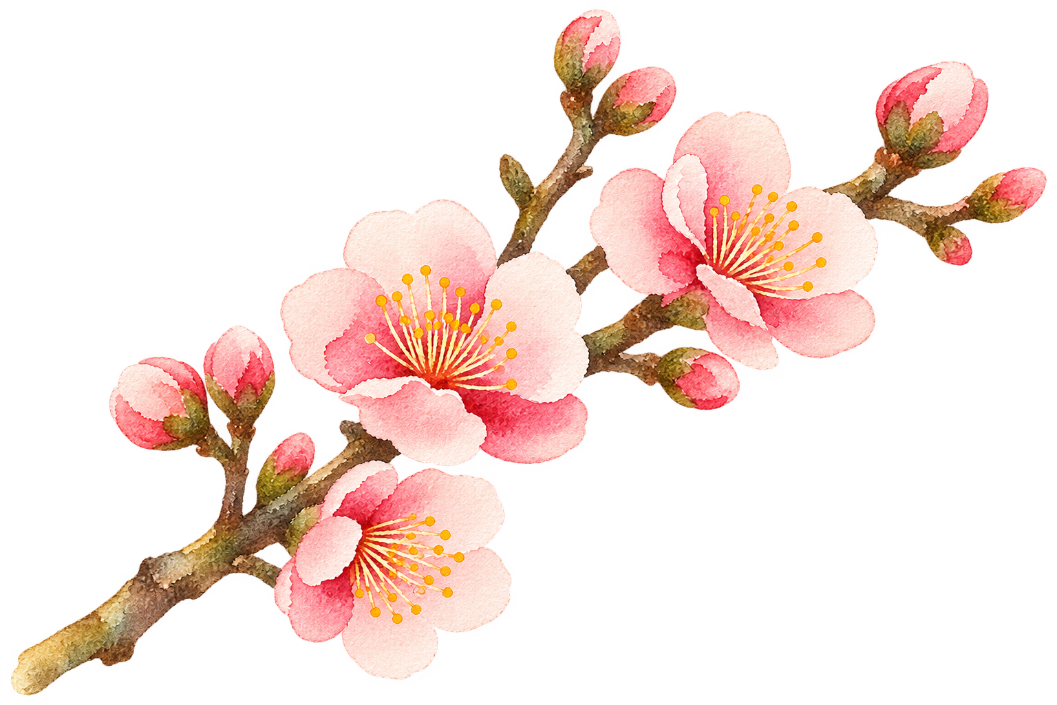 水彩の梅の枝