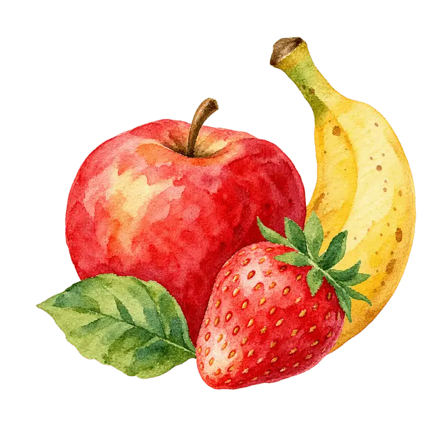果物のりんごといちごとバナナイラスト