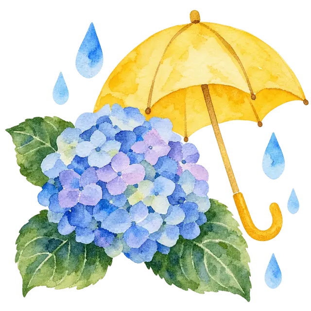 6月のあじさいと傘イラスト