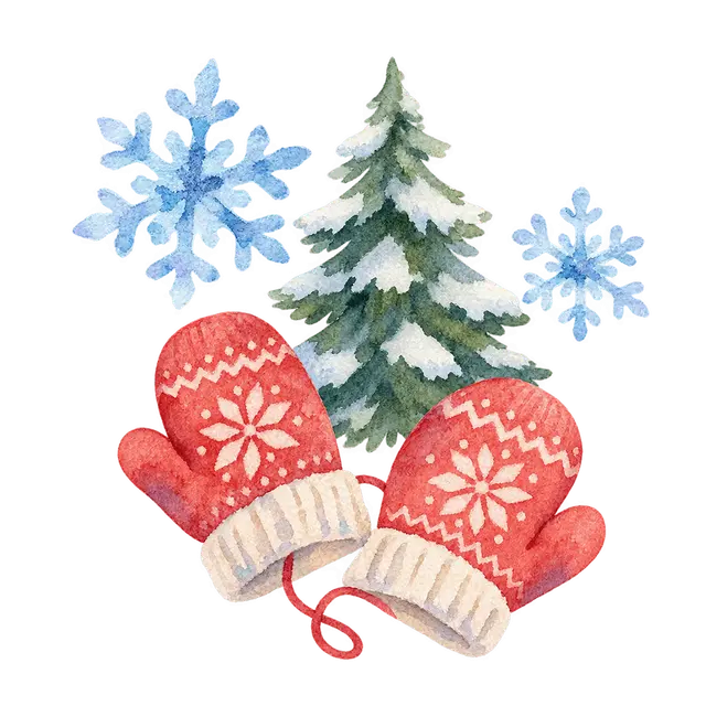 冬の冬の雪と木と手袋イラスト