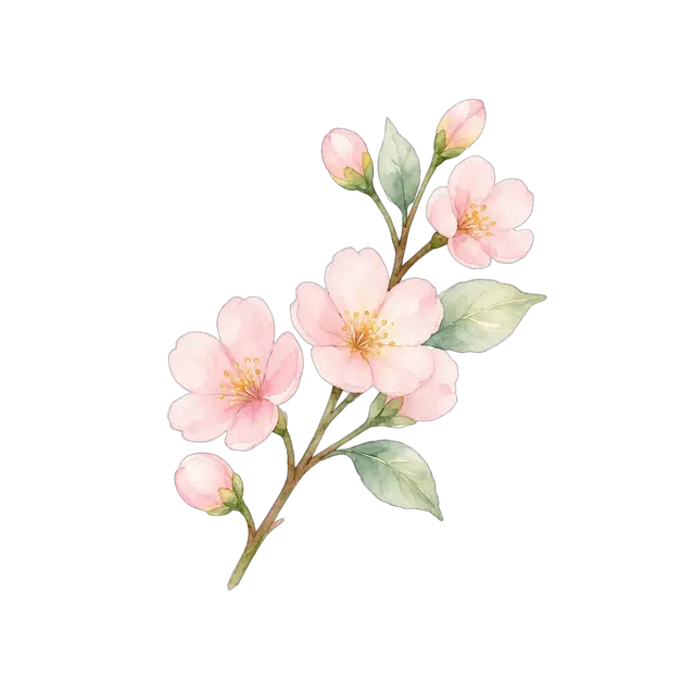 水彩のももの花